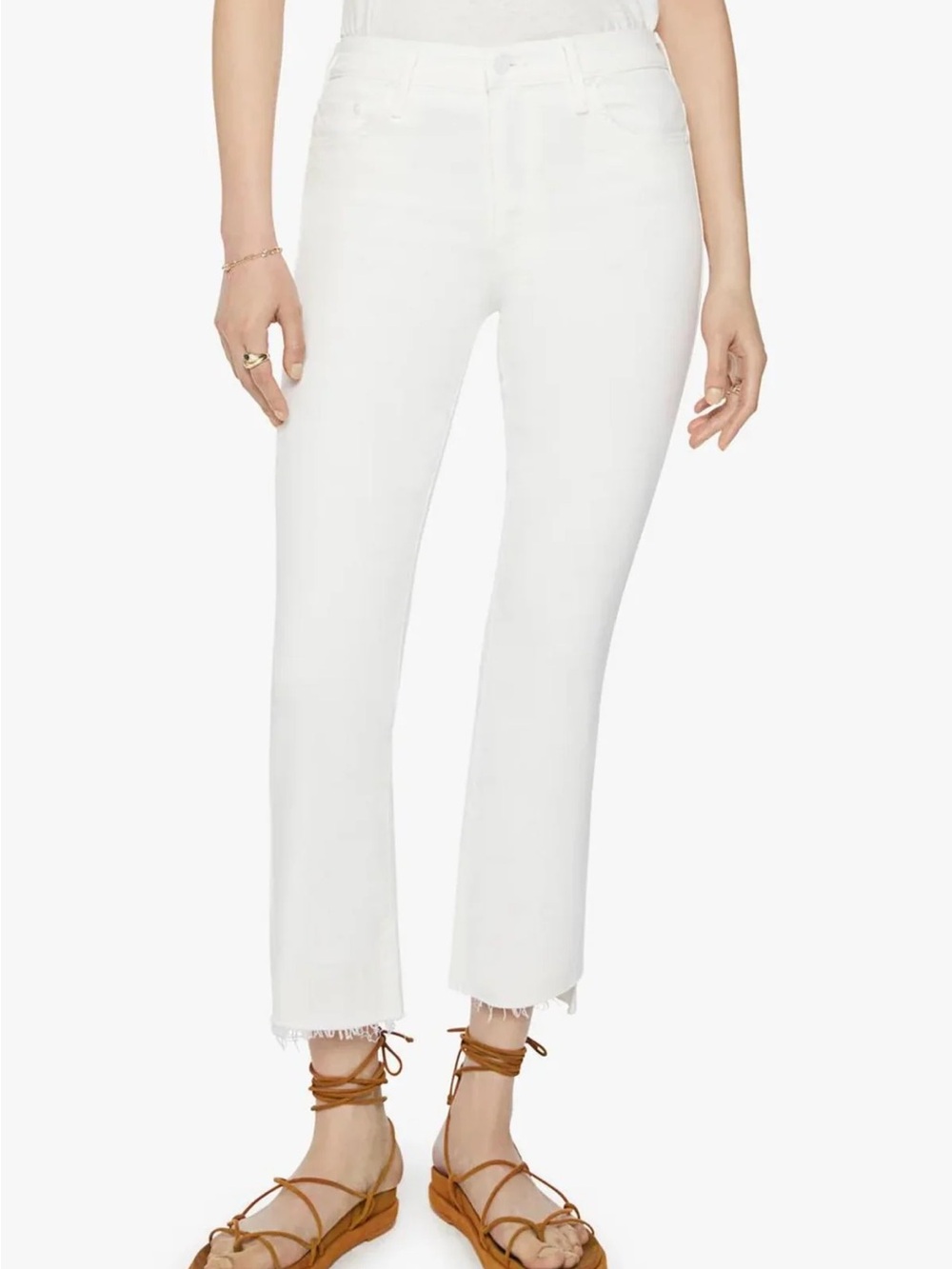 MOTHER Insider Crop Step Fray in White